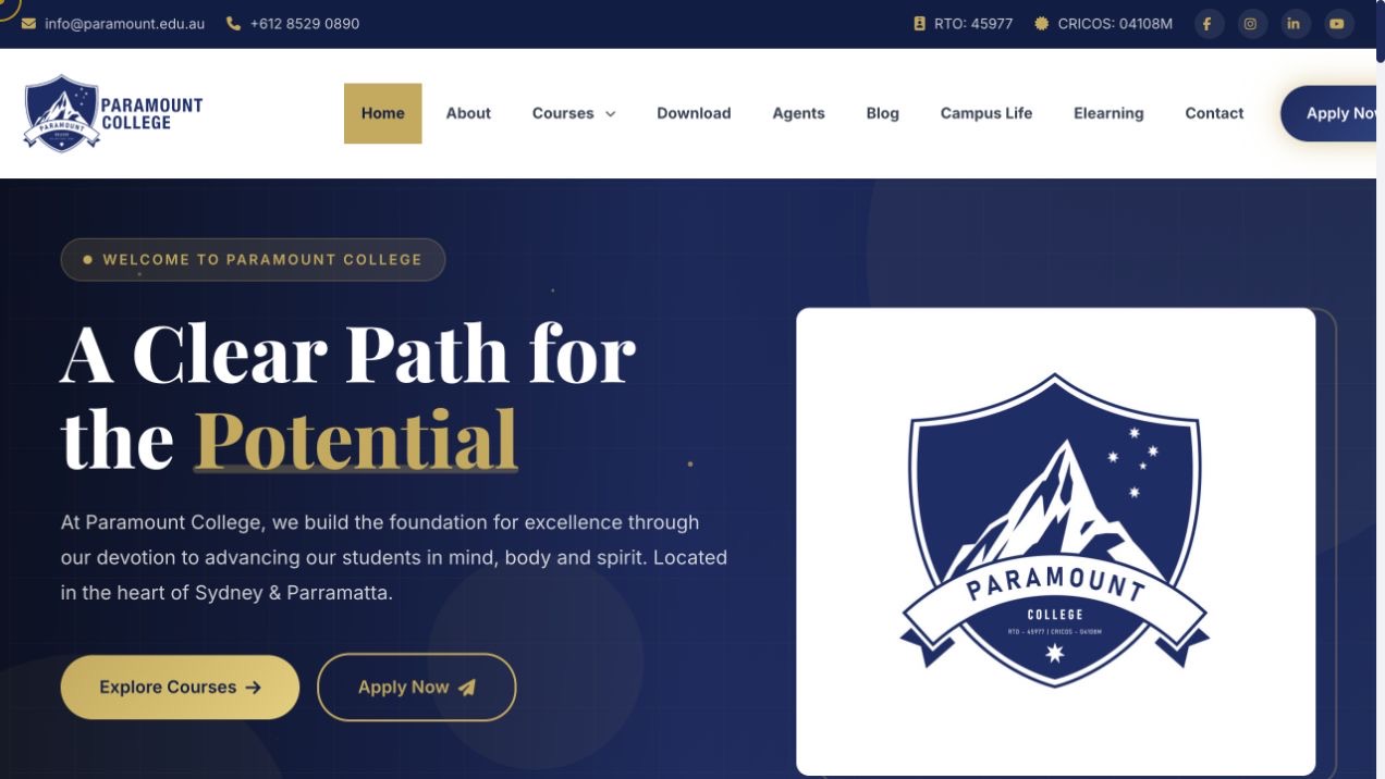 Website preview of Paramount Institute